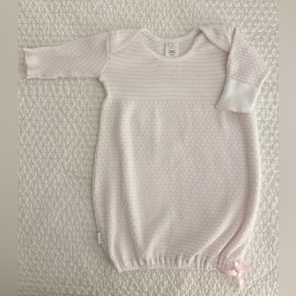 Paty Knit Overlap Shoulder Gown With Bow, Baby Girl, Pink, 0-3 months